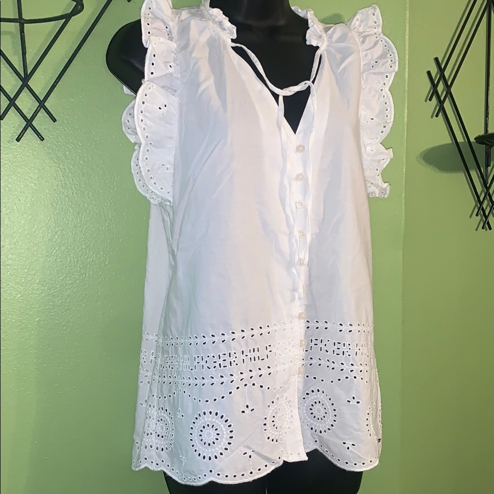 Tommy Hilfiger White Eyelet Ruffle Top